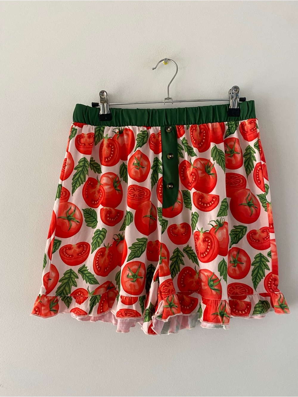 Tomato-Print Bermuda Shorts with Green Waist